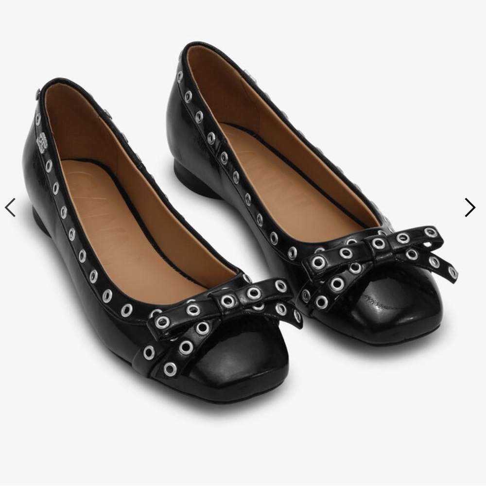 Ganni Black Eyelet Bow Ballerinas